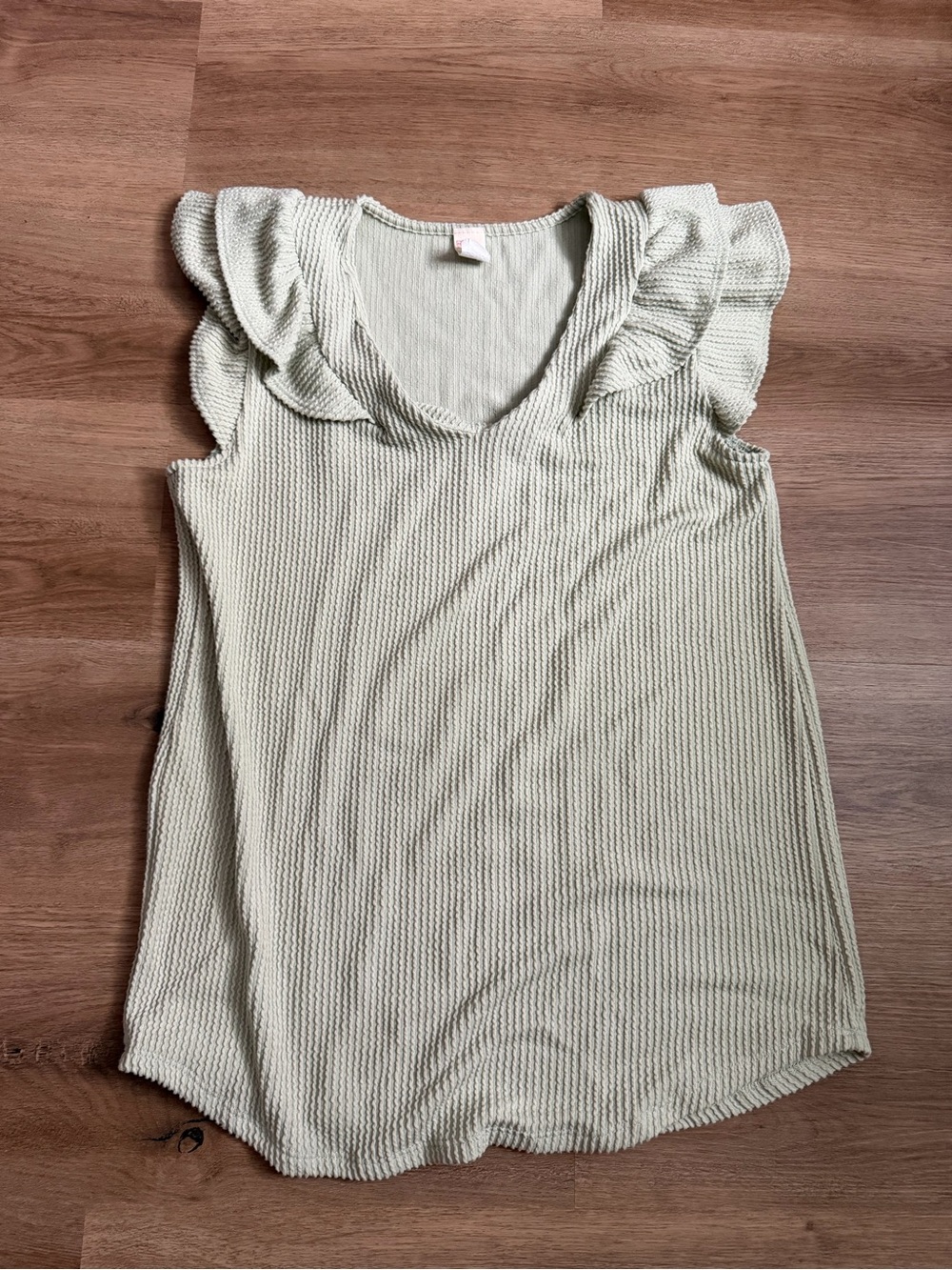 Ruffled Sleeve Textured Tank Top - Cream